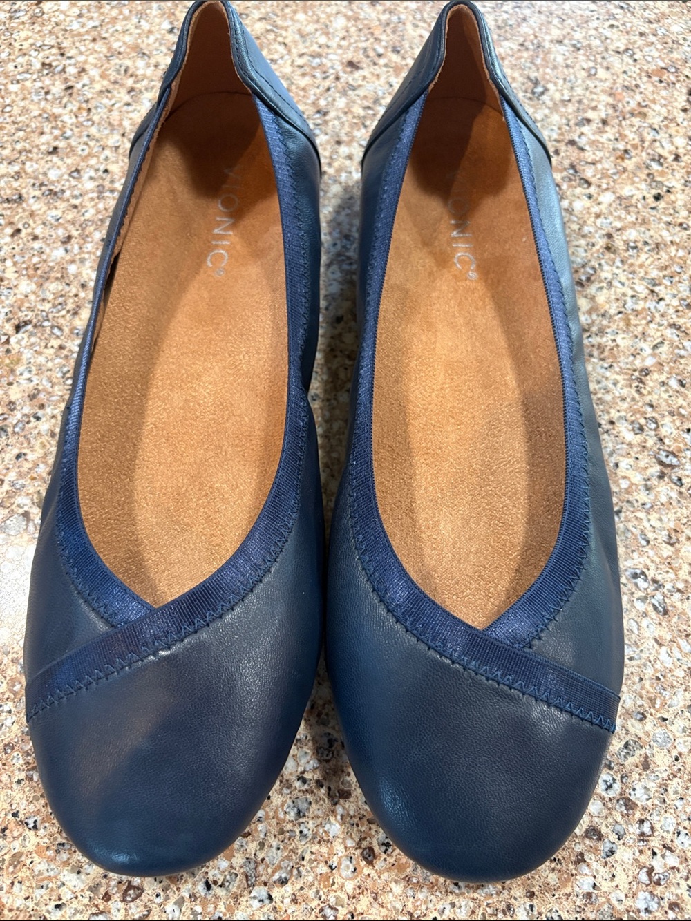 Vionic Carroll Ballet Flats Women’s 8 Wide Navy Blue Leather Comfort Shoes
